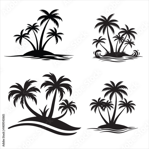 Set of Palm Trees on Tropical Beach – Coastal Paradise Landscape

