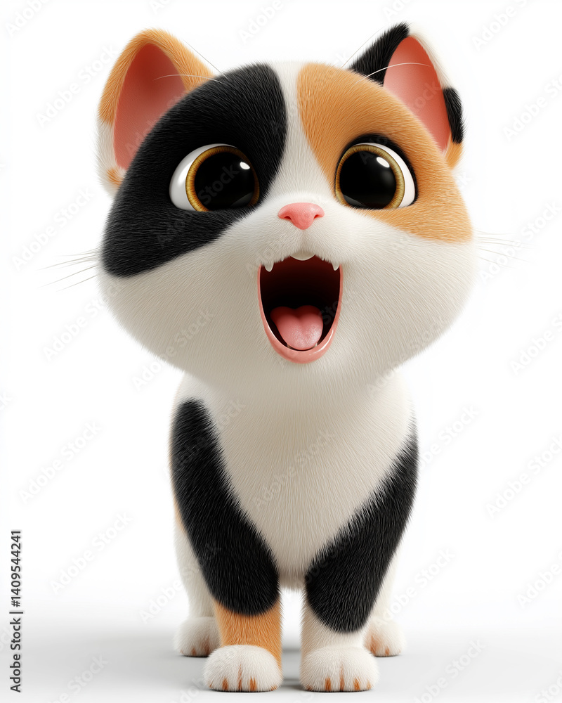 Fototapeta premium Happy Adorable Fluffy Cat Looking Grumpy With a Unique Tricolor 