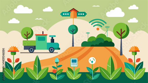 In addition to crop rotation a smart farm implements cover cropping techniques to increase biodiversity and improve soil health through the addition of new plant species.. Vector illustration
