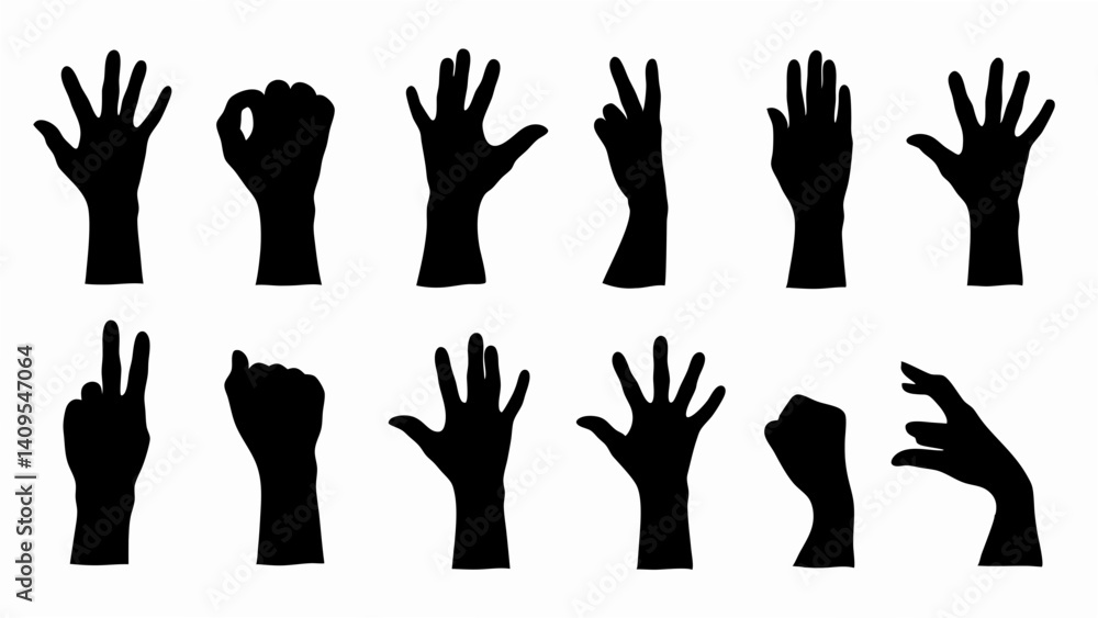 Fototapeta premium Hand gestures silhouette mega set in flat graphic design