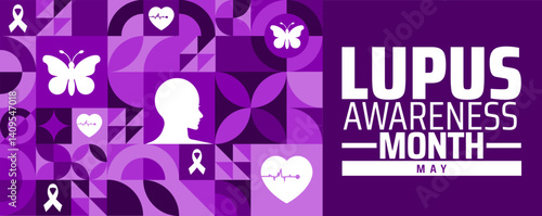 Lupus Awareness Month geometric shape pattern background banner or poster design template. observed every year in May. Holiday concept. Use to any Template, card, poster, placard, template.