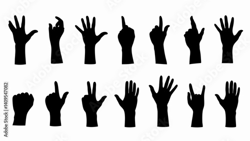 Hand gestures silhouette mega set in flat graphic design