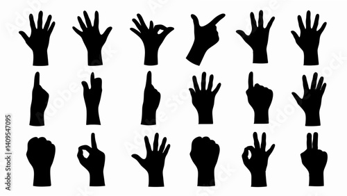 Hand gestures silhouette mega set in flat graphic design