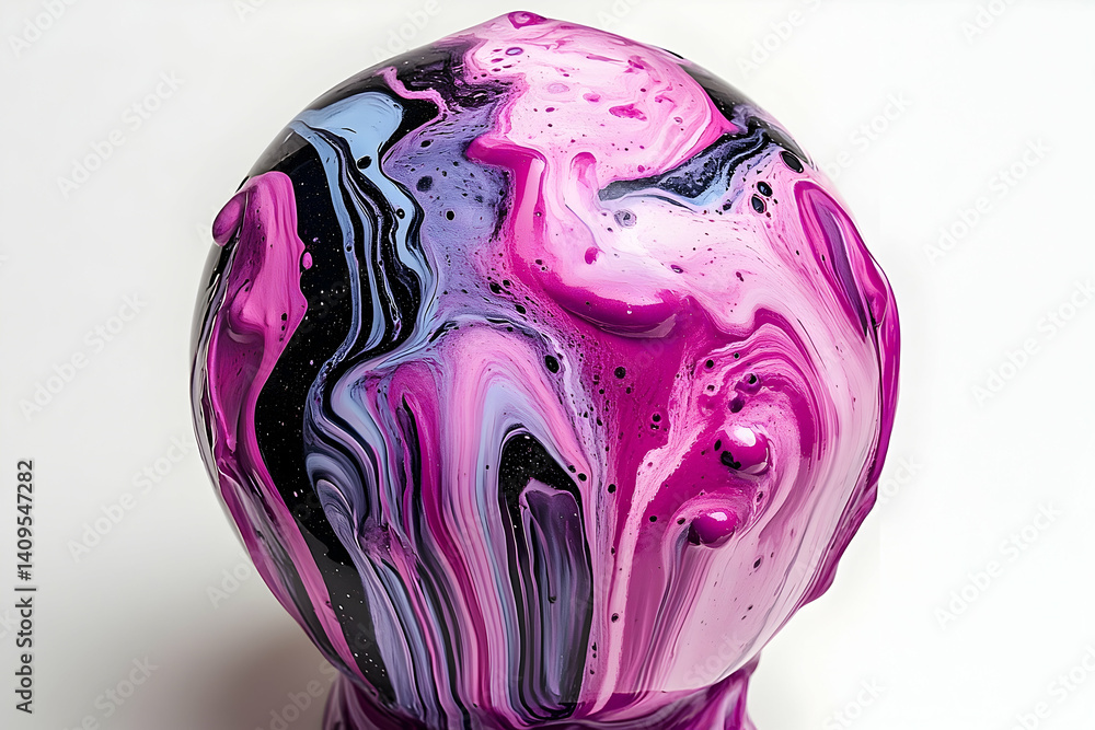 Obraz premium Multicolored paint swirls on a spherical surface.