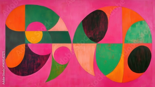 Abstract composition of geometric shapes in vibrant colors.