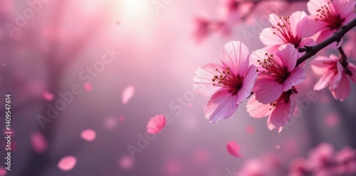 Wallpaper Mural Pink Sakura Petals Falling in a Misty Background, misty forest, cherry blossoms Torontodigital.ca