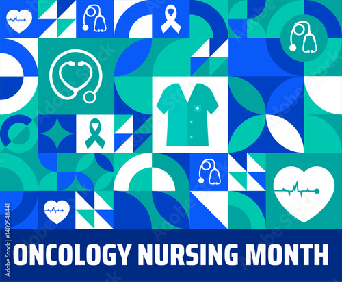 Oncology Nursing Month geometric shape pattern background banner or poster design template. observed every year in May. Holiday concept. Use to any Template, card, poster, placard, template.