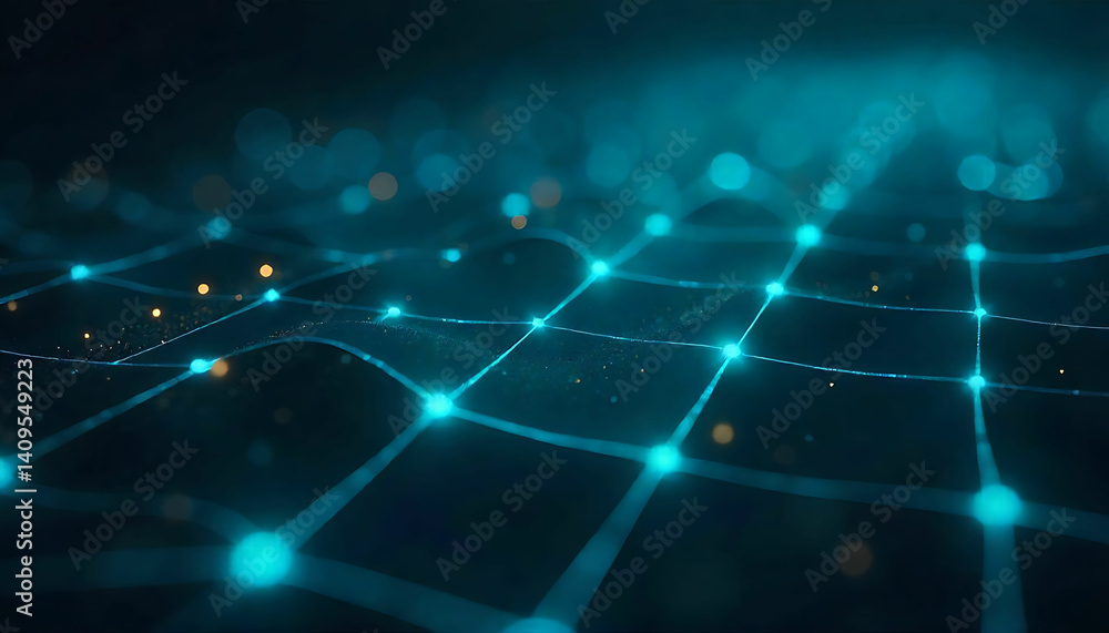 Obraz premium A low angle shot of a network of glowing blue dots connected by lines on a dark blue background