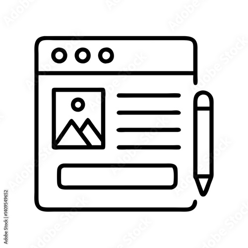 Illustration of blog post creation process with image and text fields in a website interface design