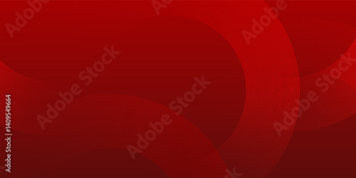 Abstract red glowing geometric lines on dark red background. Modern shiny red circle lines pattern. Futuristic technology concept. Suit for cover, poster, banner, brochure, header, website