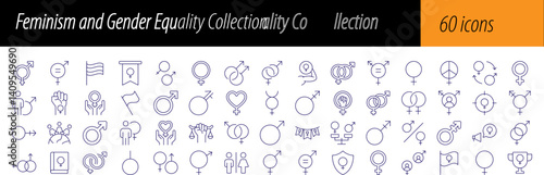 Gender Equality and Feminism Collection of Thin Icons. Editable Stroke. Perfect for Web Sites, Books, Cards, Apps