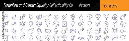 Gender Equality and Feminism Related Line Icons for Web Sites, Books, Cards, Apps. Editable Stroke. Perfect for Web Sites, Books, Cards, Apps