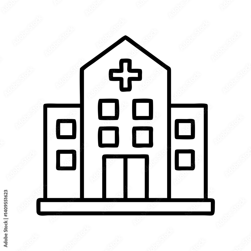 Outline hospital building clinic medical center healthcare facility emergency room architecture vector icon Outline hospital building clinic medical center healthcare facility emergency room architecture vector icon