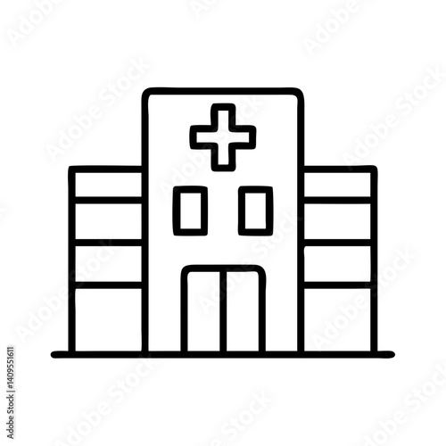 Hospital building clinic healthcare medical center emergency room facility architecture vector line art
