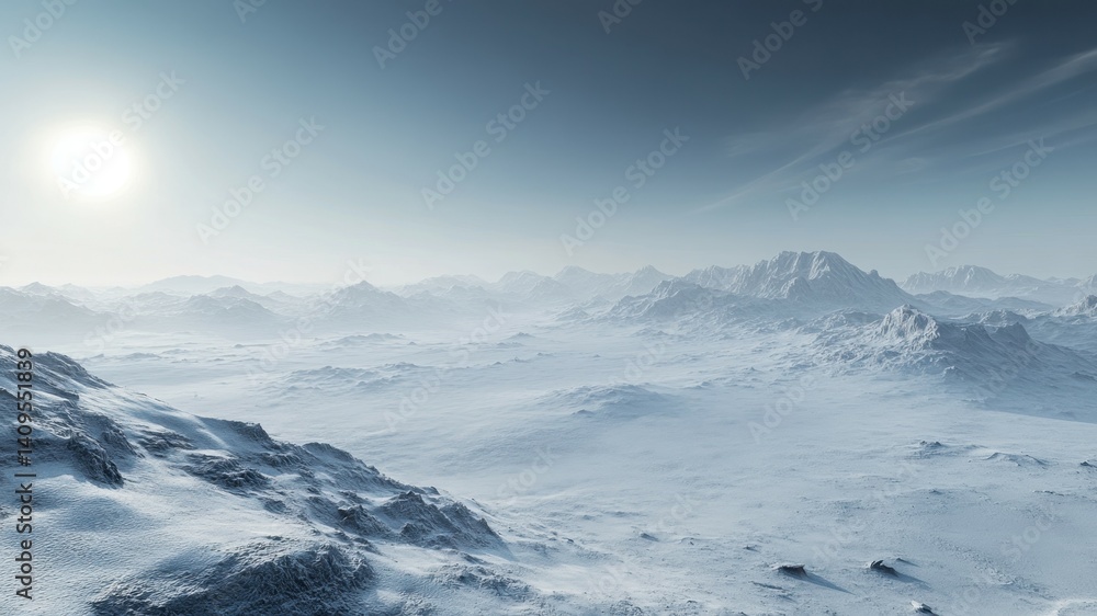 Obraz premium Snowy mountains on a clear day. Vast white and blue landscape.