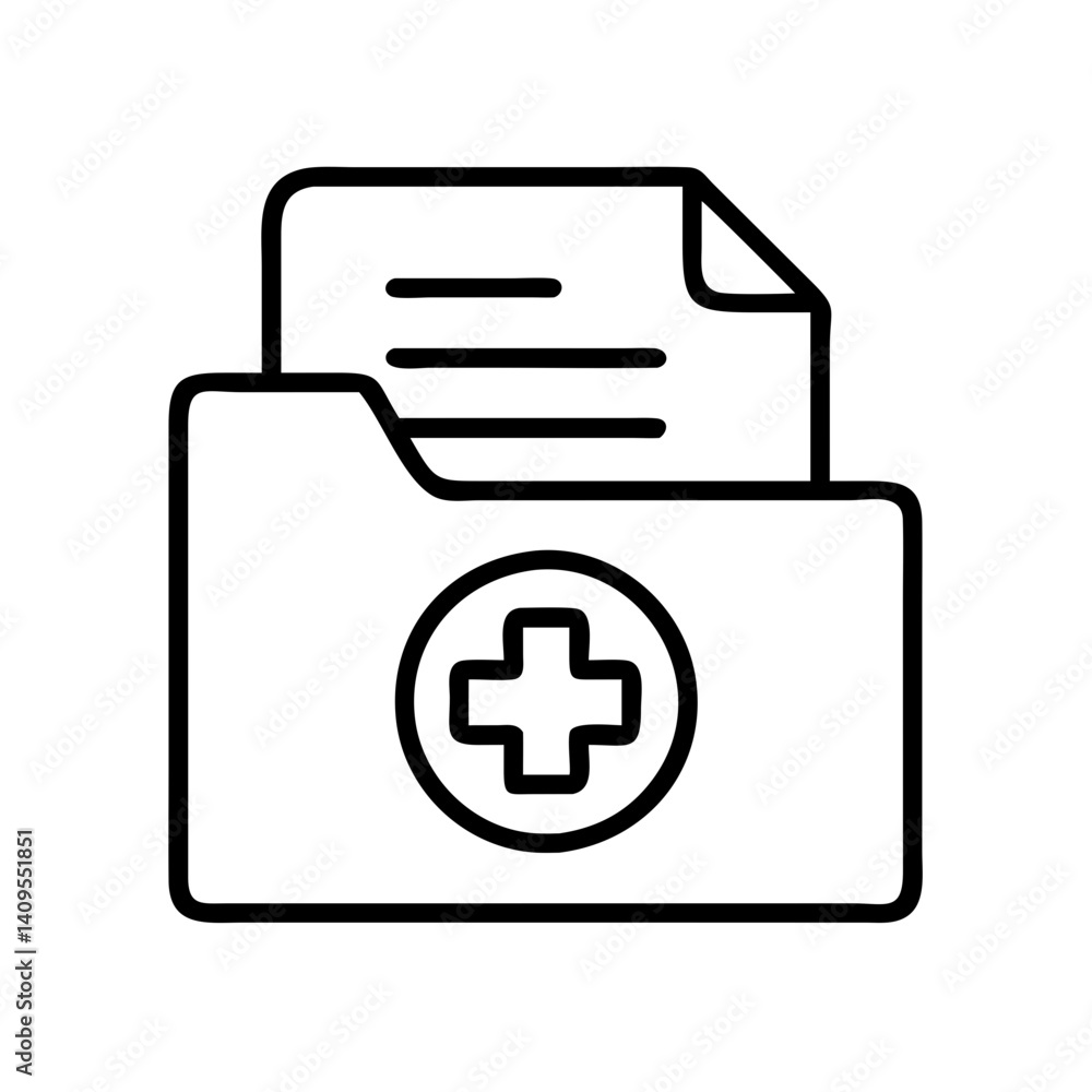 Medical record folder healthcare file document health plus sign clinical data information Medical record folder healthcare file document health plus sign clinical data information