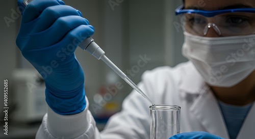 Obraz na płótnie Scientist in Lab Coat Using Pipette to Transfer Liquid Sample w salonie