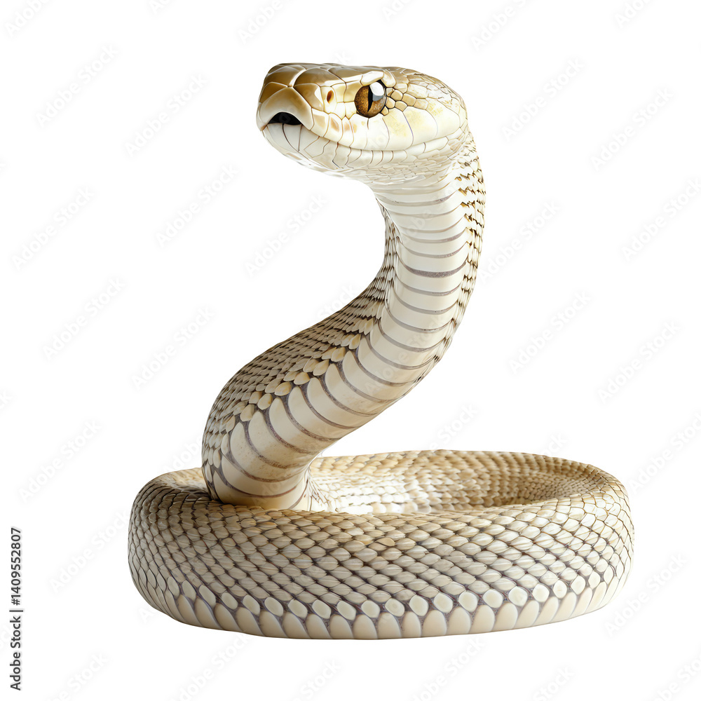 Fototapeta premium Snake Reptile Scales Slithering Predator Venomous Wildlife Danger Isolated White Background Nature Animal Serpent Coiled Threatening Herpetology Zoology Wild Brown Scales Pattern Skin Texture Close