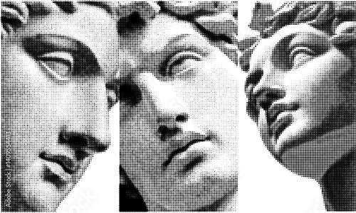 Wallpaper Mural Bold Collage Art: A Modern Take on Greek, Roman, and Italian Statuary with Fun, Paper Textures and Abstract Lines Blending Classic and Futuristic Elements. Torontodigital.ca