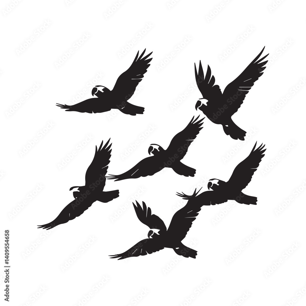 Obraz premium set of silhouettes of flying birds, vector illustration. isolated bird flying. tattoo design. 