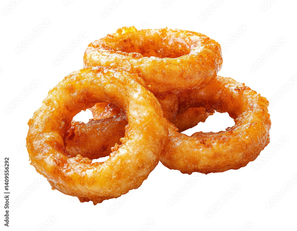 Crispy onion rings fast food restaurant food casual dining view delicious snack. Isolated on transparent background, png.