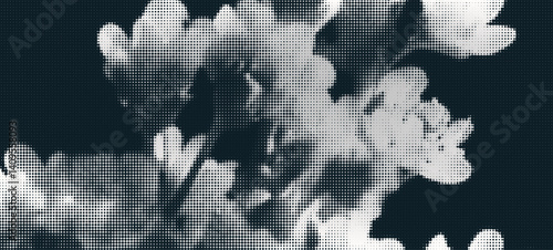 Black and White Botanical Grunge Collage Featuring Stipple Rose and Halftone Dandelion with a Vintage Y2K Aesthetic and Negative Space Butterfly Elements in 90s Style.