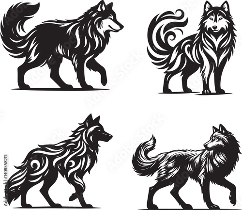Luna Wolf Vector Art – Mystical Moon Wolf with Elegant Night Aesthetic