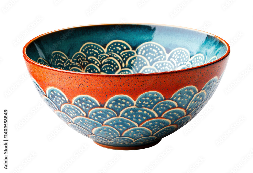 Handcrafted ceramic bowl artisan product natural light unique design. Isolated on transparent background, png.