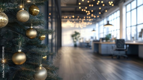 Festive Christmas Tree in Modern Office Space