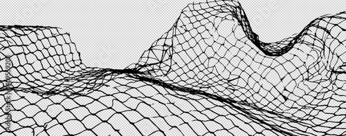 Isolated metal fence texture with broken wire mesh and holes highlighting the concept of freedom and security. Abstract design for backgrounds and illustrations