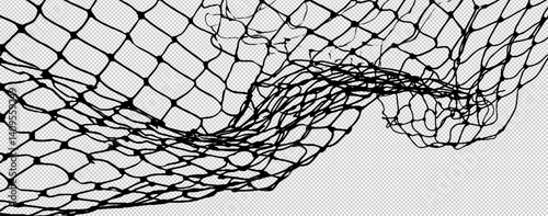 Transparent Background of Broken Metal Chain Link Fence with Hole Isolated on White. Industrial Design Illustrates the Concept of Security Breach and Freedom