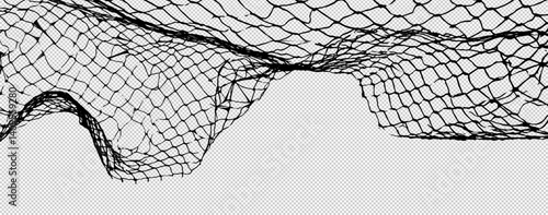 Transparent Background of Broken Metal Chain Link Fence with Isolated Hole, Symbolizing Security Border Breach and Abstract Industrial Grunge Design in Vector Illustration