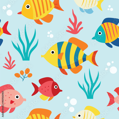seamless pattern featuring tropical fish swimming
