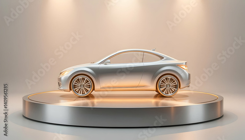 Silver sports car display