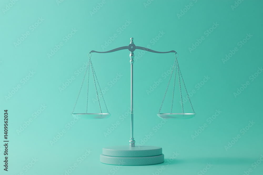 Balanced scales justice equality concept serene teal background Balanced scales justice equality concept serene teal background