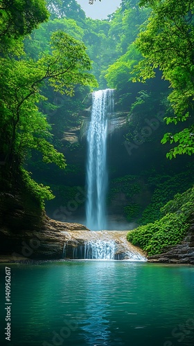 Serene Waterfall Phone Wallpaper  Tranquil Forest Pool & Misty Greenery | Vertical Nature Background in HD


