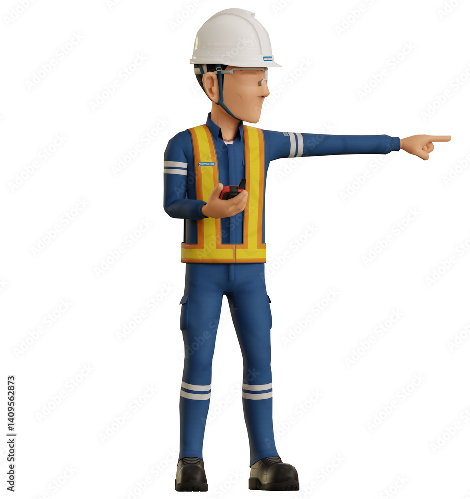 Isolate industrial worker point beside Isolate industrial worker point beside