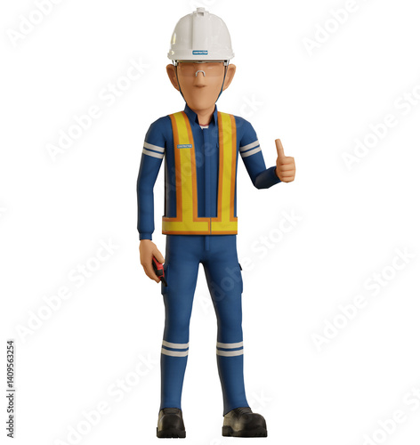 Isolate industrial worker pose thumbs up