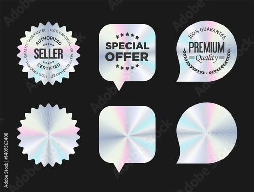 Hologram sticker and labels for official product guarantee and premium quality 100 percent genuine holographic seal 