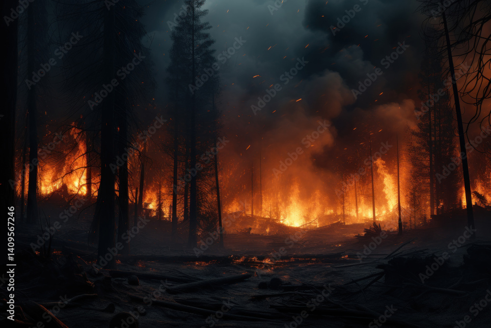 a forest fire in a forest with lots of trees, a forest fire in a forest with lots of trees,