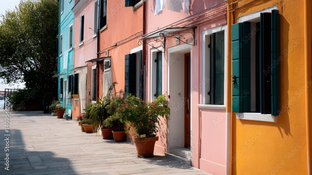 Fototapeta premium colorful houses in a small village. Generative AI