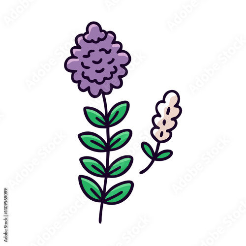 Purple lavender vector icon with green leaves isolated