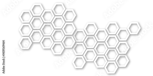 Abstract geometric technology 3d white bright hexagon and  structure out line hexagon polygonal honeycomb luxury pattern vector background.
