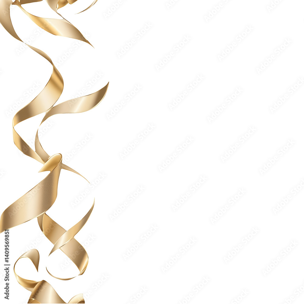 Obraz premium Golden Ribbons Festive Celebration Decoration Swirling Shiny Metallic Design Element Holiday Party Birthday Wedding Anniversary Christmas New Year Luxury Elegant Gift Wrapping Festive Background