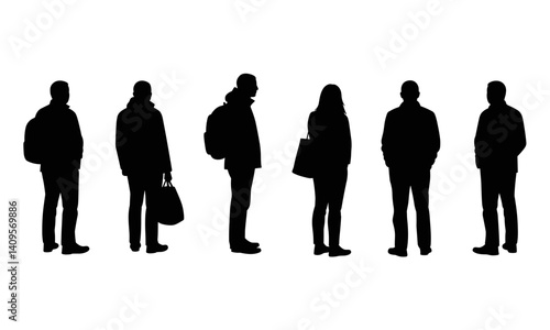Silhouette Group: Silhouette group of standing individuals, presenting a unified image of people. capturing the essence of anonymity, mystery and everyday human.
