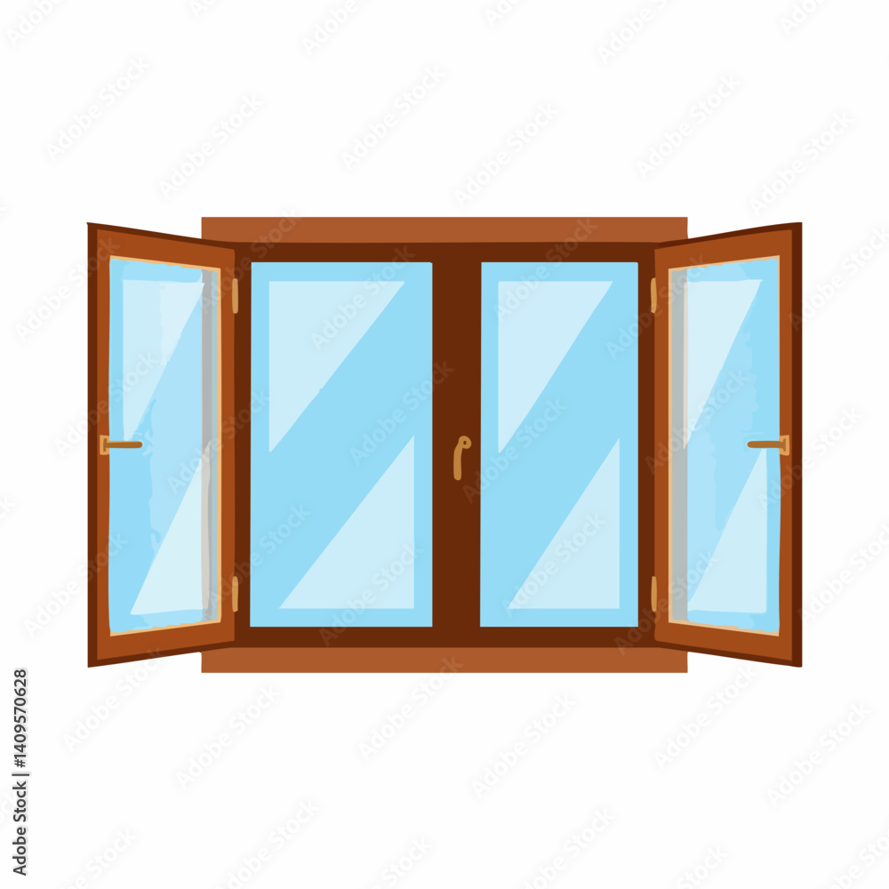Wooden Casement Window Open Illustration. Vector Image Wooden Casement Window Open Illustration. Vector Image