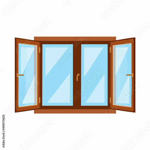 Wooden Casement Window Open Illustration. Vector Image