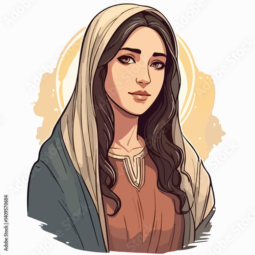 Woman in Headscarf and Robe Portrait. Vector Image