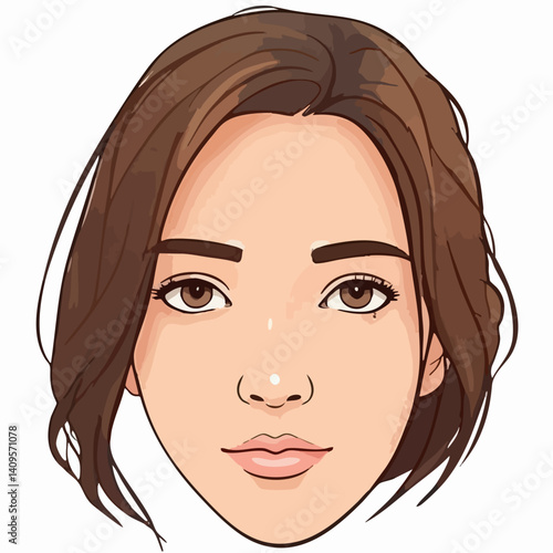 Vector illustration of a womans face with brown hair. Vector Image