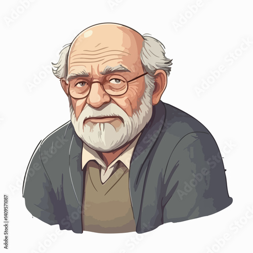 Vector illustration of an elderly man with glasses and a beard. Vector Image
